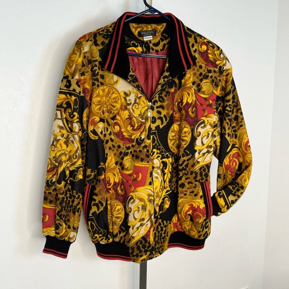 Vintage Baroque Animal Print Asian Inspired Bomber Jacket Wool Blend Size XL - Picture 1 of 11